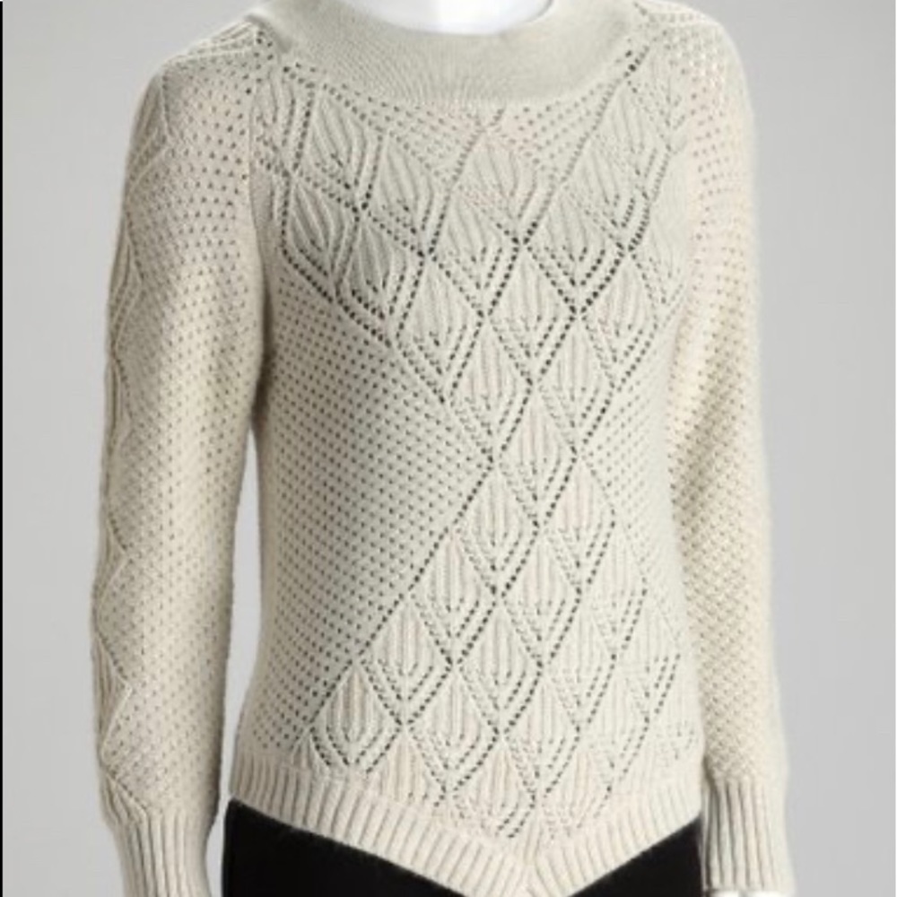 Anna Catherine Winter White Pointelle Wool Sweater